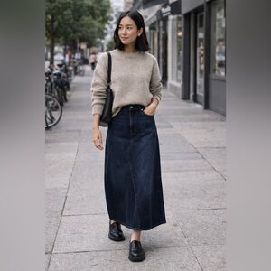 Uniqlo Denim Straight Maxi Skirt - Indigo Blue